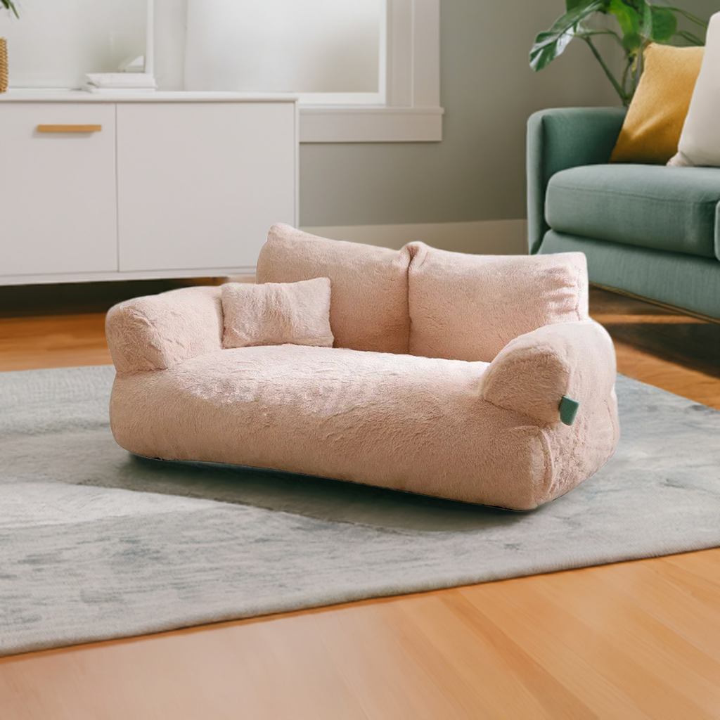 Fleece Pet Sofa Bed | Anxiety-Reducing Dog & Cat Bed with Raised Rims | All-Season Comfort in 2 Sizes