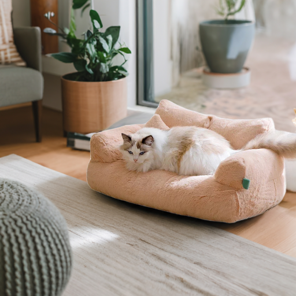 Fleece Pet Sofa Bed | Anxiety-Reducing Dog & Cat Bed with Raised Rims | All-Season Comfort in 2 Sizes