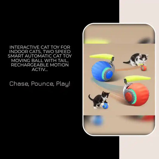 Interactive Cat Toy for Indoor Cats, Two Speed Smart Automatic Cat Toy Moving Ball with Tail, Rechargeable Motion Activated Cat Toys for Bored Indoor Adult Cats by@Outfy