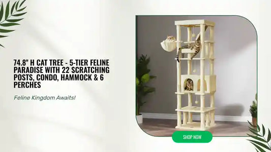 74.8 H Cat Tree - 5-Tier Feline Paradise with 22 Scratching Posts, Condo, Hammock & 6 Perches