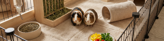 banner image of 2 guinea pigs in a play pen style enclosure