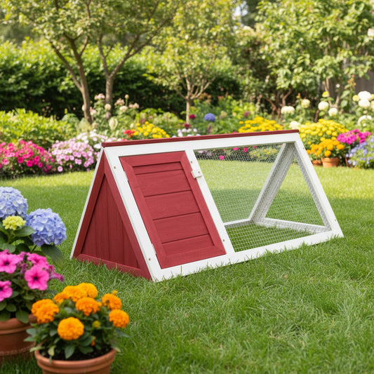 Animal Cage Red and White Fir Wood, Plywood, Iron