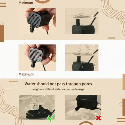 Illustration of a water filter with minimum and maximum water flow settings on a green background.