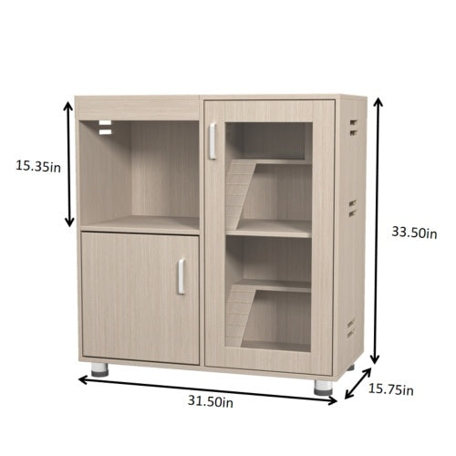 Wooden cabinet with dimensions labeled on a white background