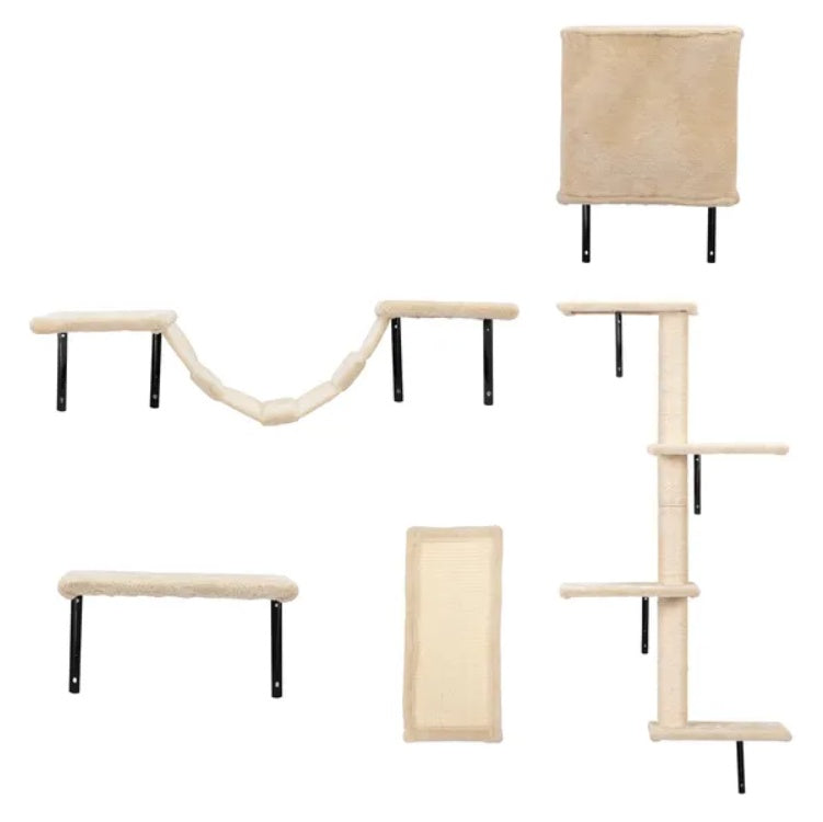 5 Pcs Wall Mounted Cat Climber Set - Floating Cat Shelves And Perches - Cat Activity Tree With Scratching Posts - Modern Cat Furniture
