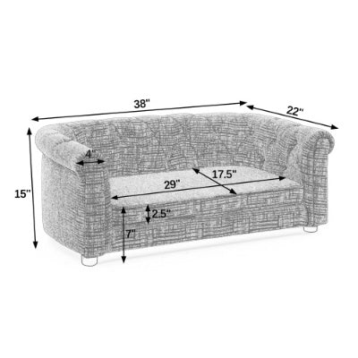 Contemporary Pet Sofa with Arc-Shaped Backrest - Breathable Linen Dog Couch with Button-Tufted Design