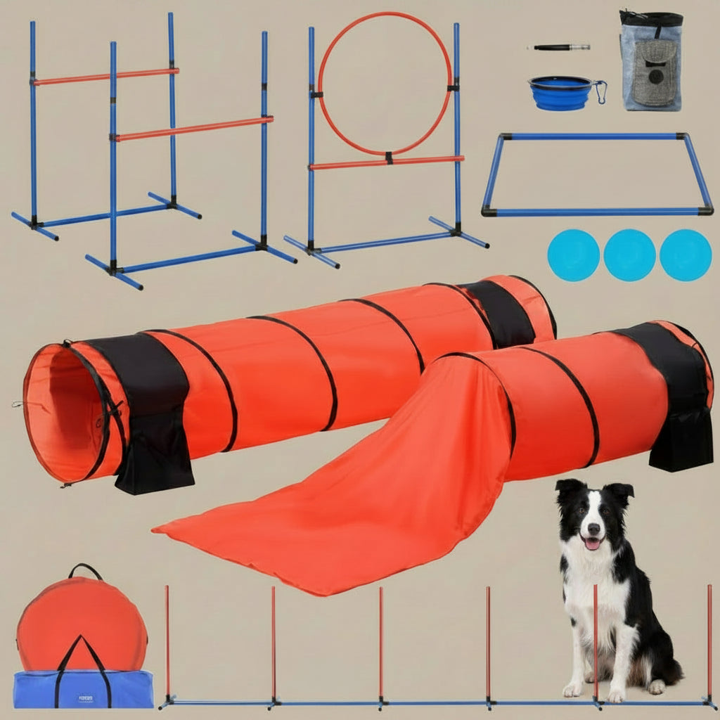 VEVOR Dog Agility Training Equipment 7 PCS Set Upgrade W/ Hurdles 2 Tunnels Ring