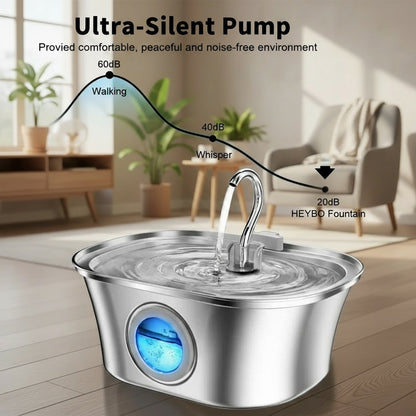 HEYBO Cat Water Fountain 3.2L Automatic Stainless Steel Pet Fountain Dog Water Dispenser