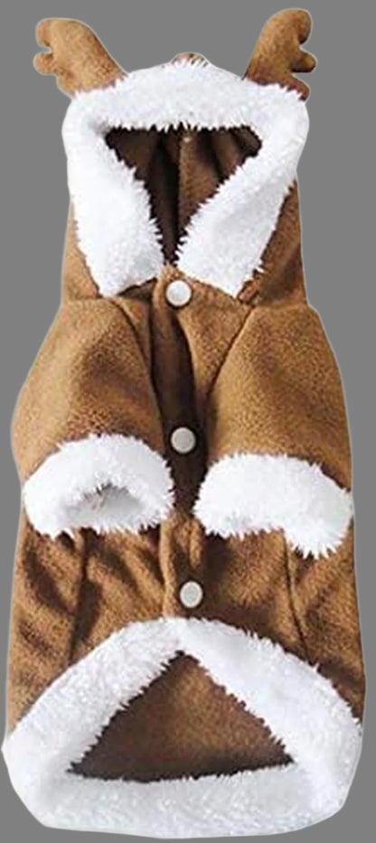 Dog Cat Christmas Reindeer Costume, Funny Pet Elk Cosplay Dress, Puppy Fleece Outfits Warm Hoodie Xmas Apparel Clothes (M Size)