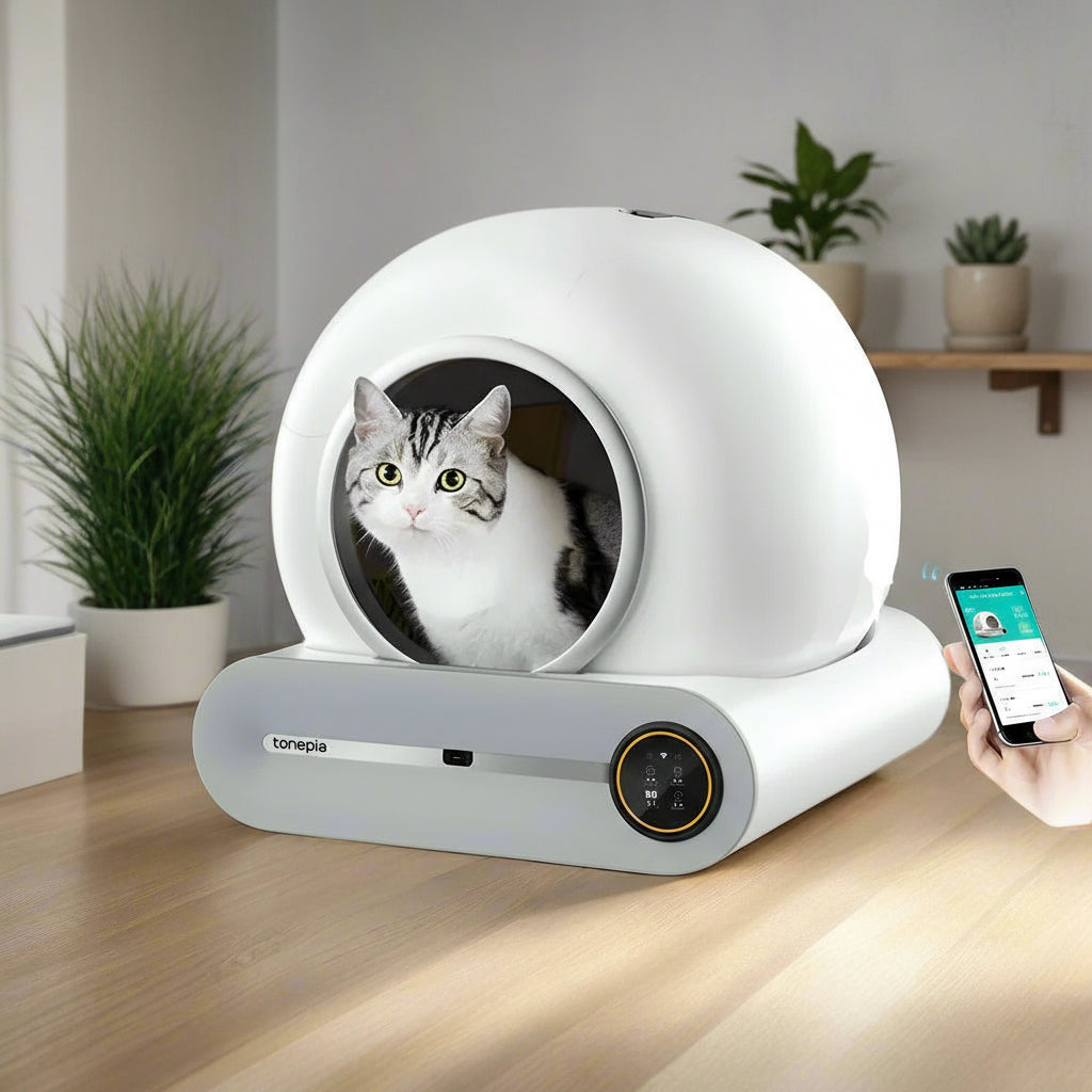 Self Cleaning Cat Litter Box, Ultra-Safe Protection Automatic Cat Litter Box, APP Control/Lower Entry/Large Capacity