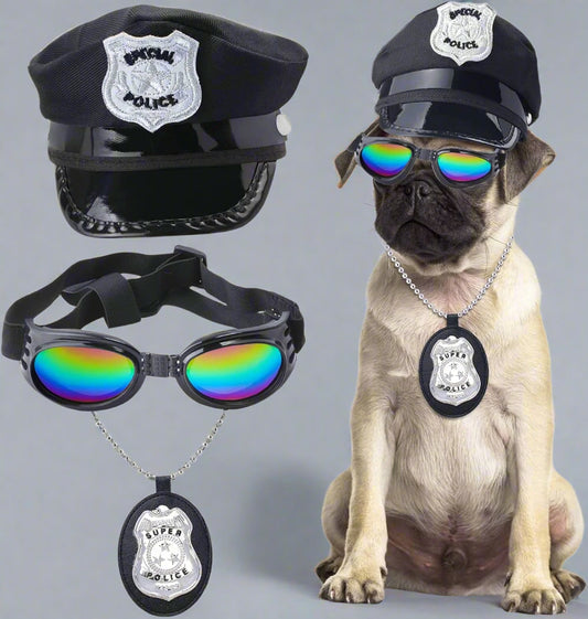 Pet Police Costume with Hat Badge Sunglasses 