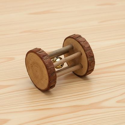 Cute Rabbit Roller Toys Natural Wooden Pine Dumbells Unicycle Bell Chew Toys for Guinea Pigs Rat Small Pet Molars Supplies