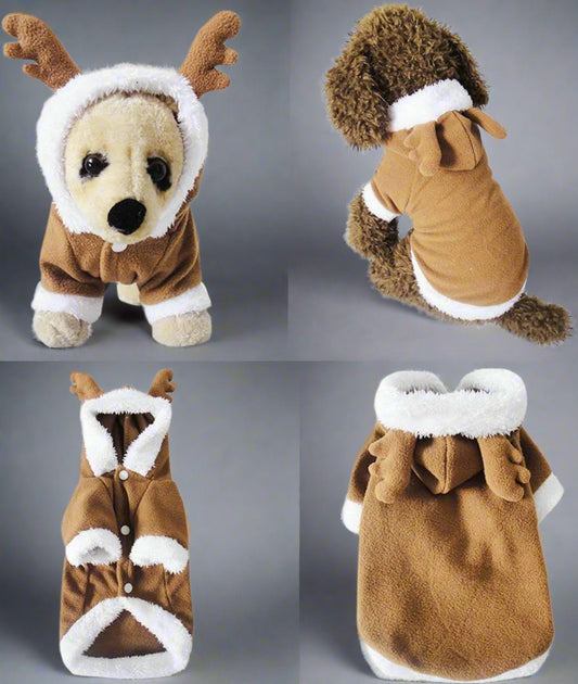 Dog Cat Christmas Reindeer Costume, Funny Pet Elk Cosplay Dress, Puppy Fleece Outfits Warm Hoodie Xmas Apparel Clothes (M Size)
