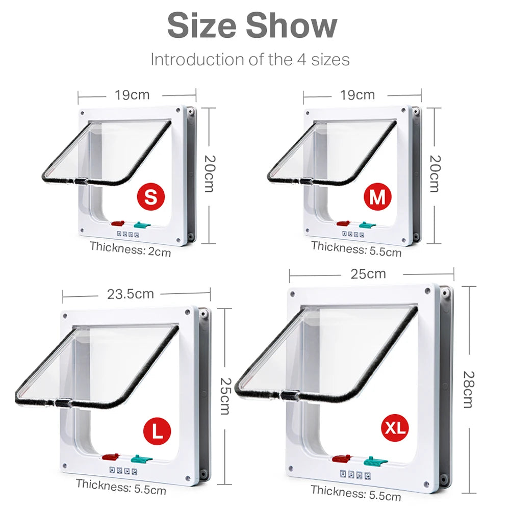 Smart Pet Door 4 Way Locking Security Lock ABS Plastic Dog Cat Flap Door Controllable Switch Direction Doors Small Pet Supplies