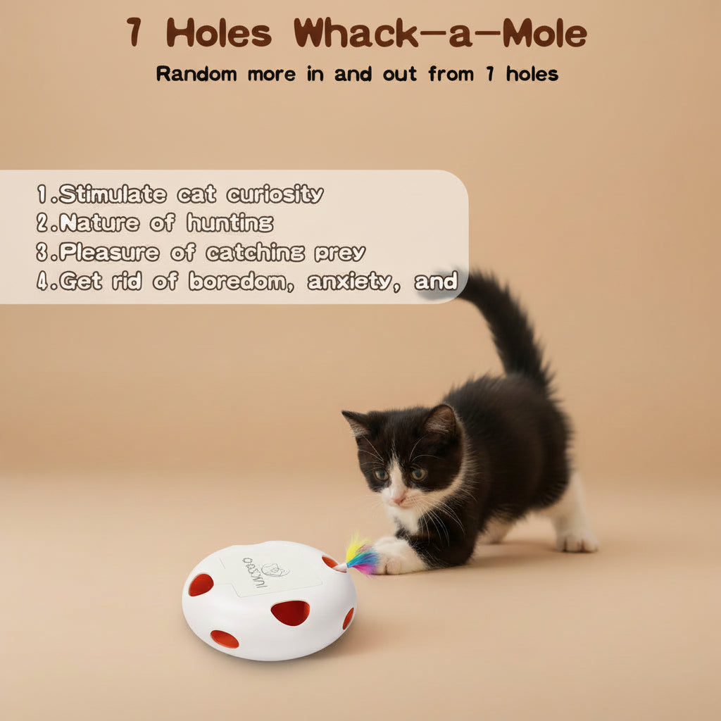 INKZOO Cat Toys, Interactive Cat Toys for Indoor Cats, Smart Interactive Kitten Toy, Automatic 7 Holes Mice Whack-A-Mole