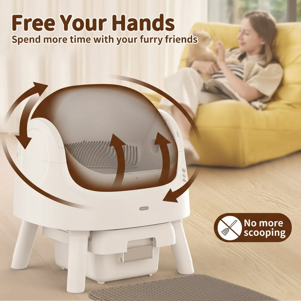 Self Cleaning Cat Litter Box, Automatic Cat Litter Box for Multiple Cats, Integrated Safety Protection with Open-Top Design