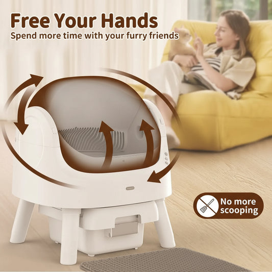 Self Cleaning Cat Litter Box, Automatic Cat Litter Box for Multiple Cats, Integrated Safety Protection with Open-Top Design