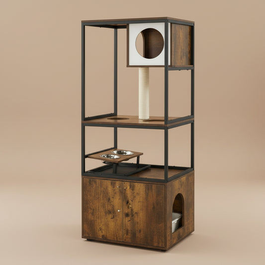 Kimmel 58" Cat Condo with Litter Box Enclosure and Elevated Bowls