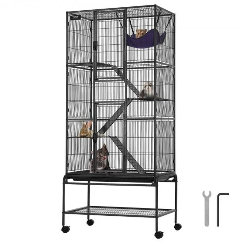 69' Rolling Metal Ferret Cage, Large 4-Tier Critter Nation Cage, Small Animal Cage with Ramps & Tray, Easy to Set up for Pet Rats, Hamster, Guinea Pig, Chinchilla, Squirrel, Hedgehogs, Bunny