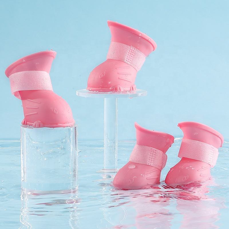 Dog Rain Boots 4Pcs Pet Dog Puppy Warm Waterproof Silicone Non-Slip Rain Boots Footwear Shoes Dog Cat Pet Toy Dog Rain Boots - Dog Rain Shoes, Cat Rain Boots, Waterproof Foot Cover, Soft Bottom Shoes
