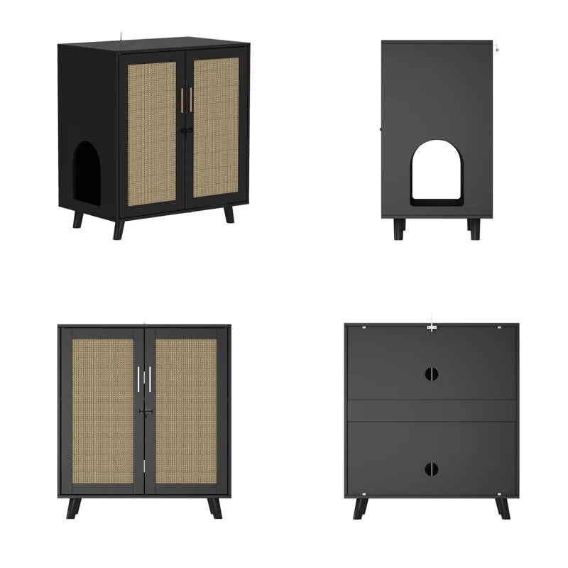 Modern Cat Litter Box Enclosure with Lock and Sisal Door
