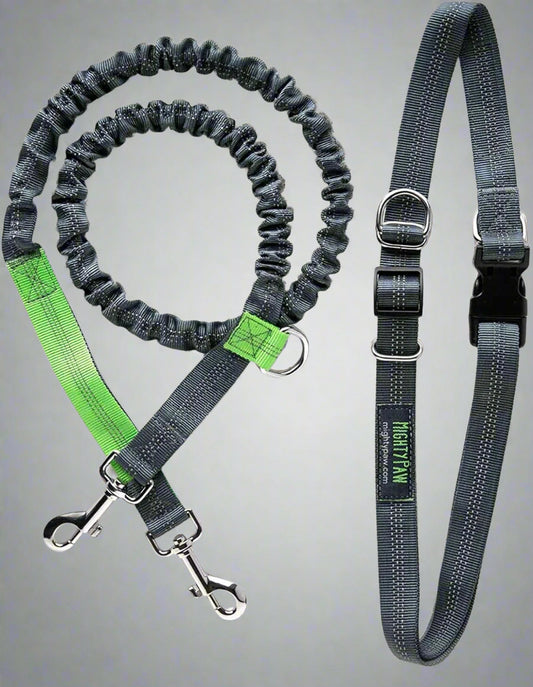 Hands Free Dog Leash | Bungee Waist Leash for Dog Walking. Pet Running Hands Free Tether for Large, Medium & Small Breeds. Pet Waist Belt (36" - 48") up to 150 Lbs - Gray