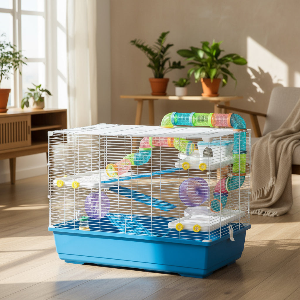 Pawhut 31" Extra Large Hamster Cage with Tubes and Tunnels, 4 Tier Small Animal Cage with Portable Carry Handles, Rat Gerbil Cage with Water Bottle, Food Dish, Exercise Wheel
