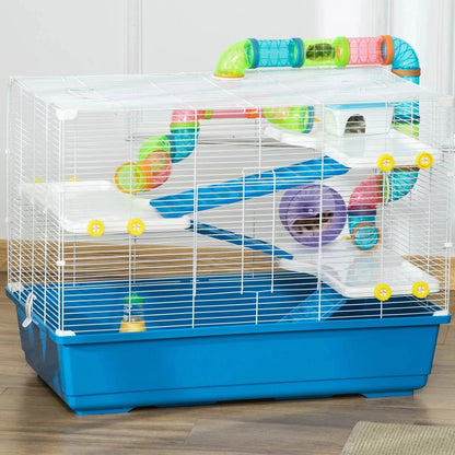 Pawhut 31" Extra Large Hamster Cage with Tubes and Tunnels, 4 Tier Small Animal Cage with Portable Carry Handles, Rat Gerbil Cage with Water Bottle, Food Dish, Exercise Wheel