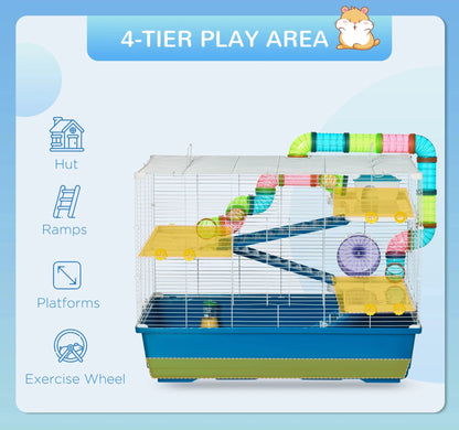 Pawhut 31" Extra Large Hamster Cage with Tubes and Tunnels, 4 Tier Small Animal Cage with Portable Carry Handles, Rat Gerbil Cage with Water Bottle, Food Dish, Exercise Wheel