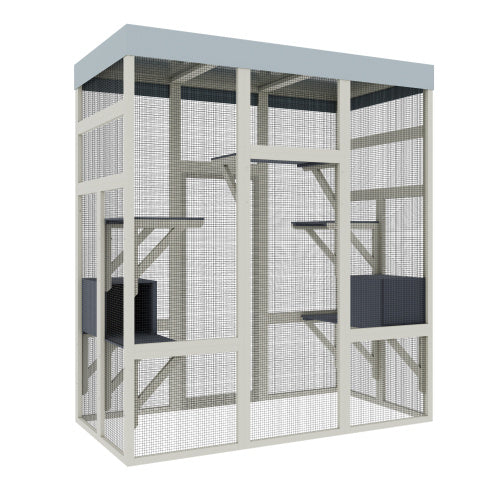 62.6" Gray Wooden Catio Outdoor Pet Enclosure with Waterproof Top - Spacious and Secure Cat House &amp; Small Animal Cage with Black Rust-proof Metal Wire