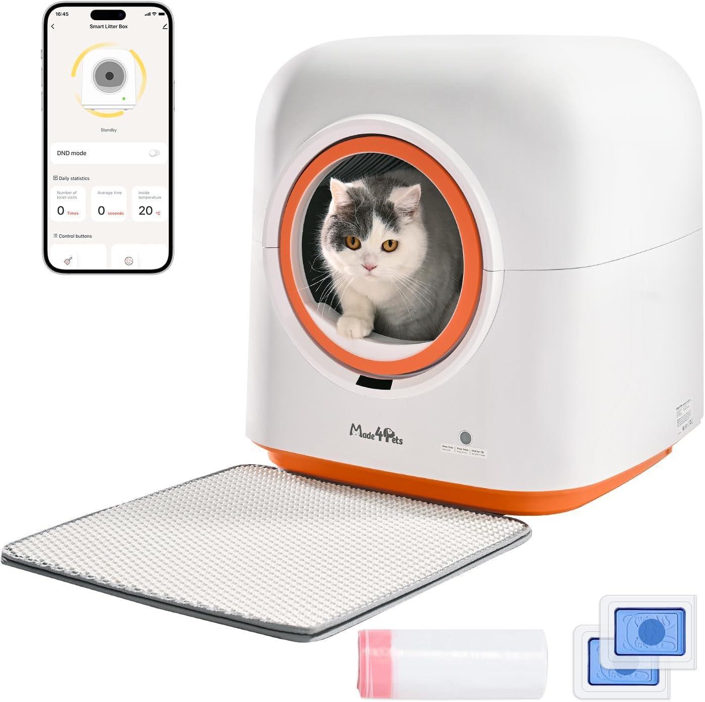 60L Automatic Cat Litter Box - Smart App Control Self-Cleaning Litter Box with Deodorizing, Infrared Sensor, Health Tracking for Multiple Cats