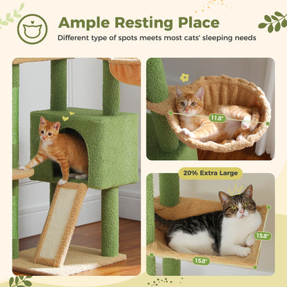 Cactus Cat Tree Floor to Ceiling Cat Tower Adjustable Height with Cat Condo Cozy Hammock and Scratching Post Tall Activity Tree