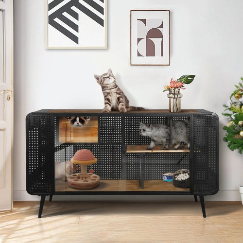 55.12 inch Spacious Cat House with Tempered Glass for Living Room, Hallway, Study and Other Spaces