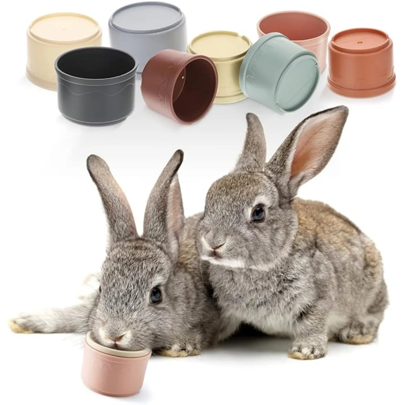 8Pcs Rabbits Toys Bunny Stacking Cups Multi-Colored Reusable Rabbit Puzzle Toys Playing Toy Hamster Guinea Pig Nesting Toys