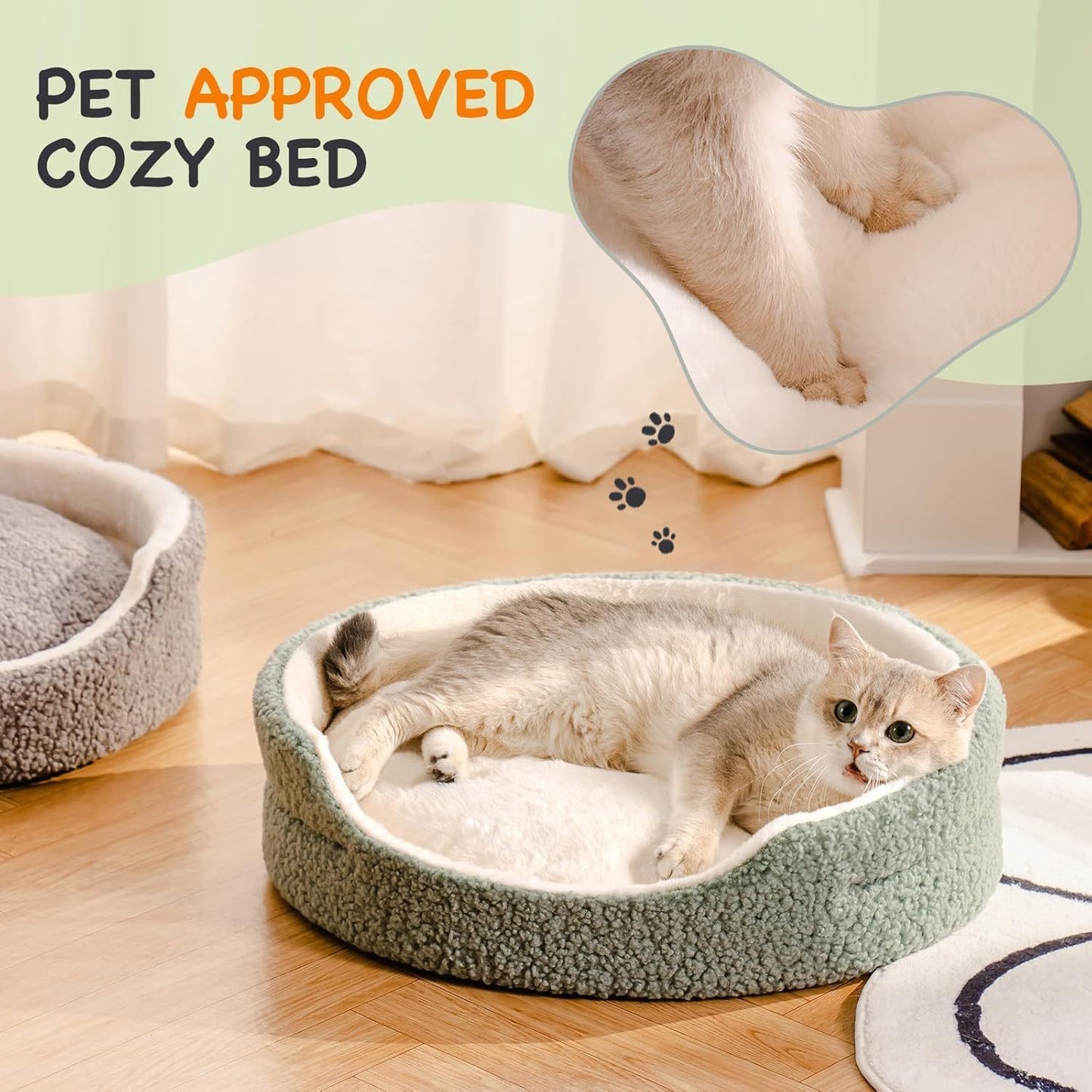 Soft & Comfortable Pet Bed - 23" Round Plush Bed with Reversible Cushion, Machine Washable for Small Dogs and Indoor Cats