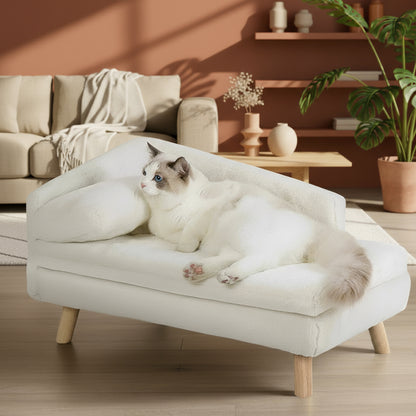 Luxury Elevated Dog Sofa Bed with Backrest Plush Cushion Wooden Legs Raised Dog Bed Lounger Chair for Small Medium Dog Cat Chair