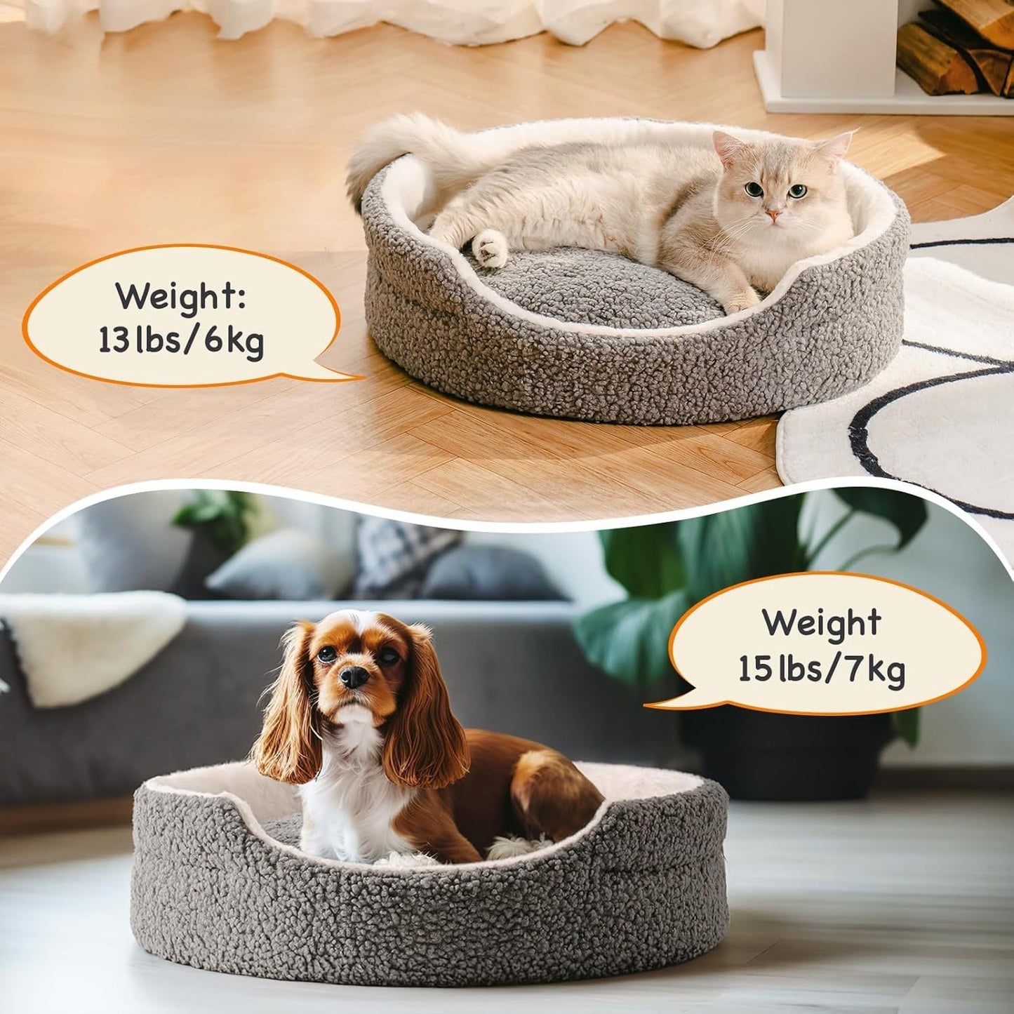 Soft & Comfortable Pet Bed - 23" Round Plush Bed with Reversible Cushion, Machine Washable for Small Dogs and Indoor Cats