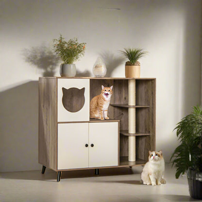 Cat Litter Box Enclosure with 3 Sisal Scratching Posts for Indoor Cats