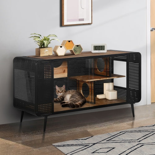 55.12 inch Spacious Cat House with Tempered Glass for Living Room, Hallway, Study and Other Spaces