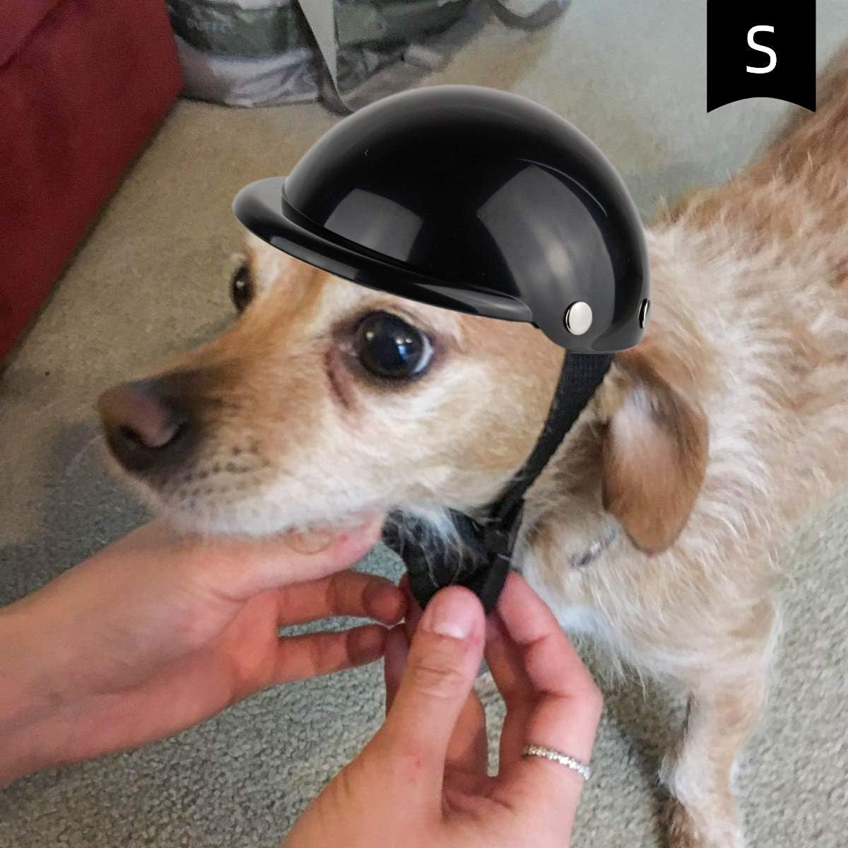 Pet Helmet, Hard Hat for Small Dogs, Motorcycle/Bike Hat for Cat, Outdoor Riding Puppy Cap, Black, Small