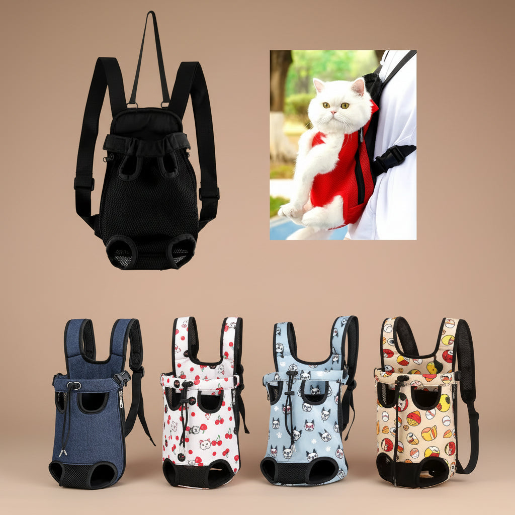 Collection of pet carriers in various designs with a cat in a red carrier.