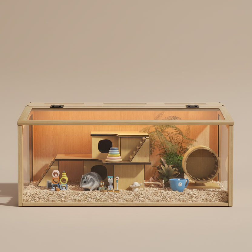 Wooden Hamster Cage with LED Lights