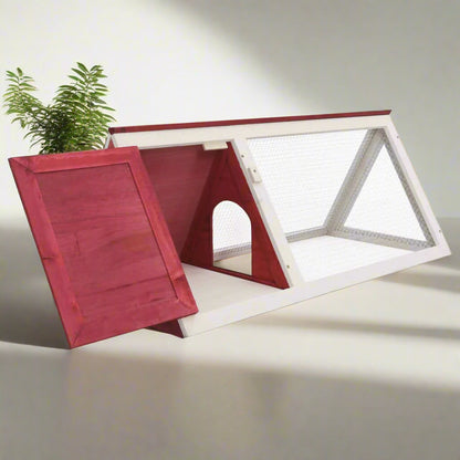 Animal Cage Red and White Fir Wood, Plywood, Iron