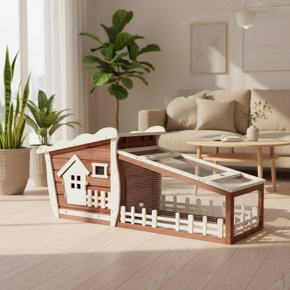 62 Inch Wooden Rabbit Hutch with Pull Out Tray