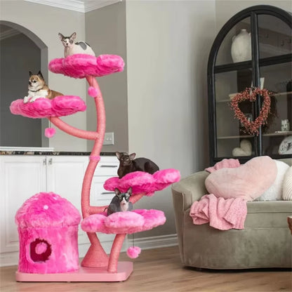 63"H Pink Modern Cat Tree 