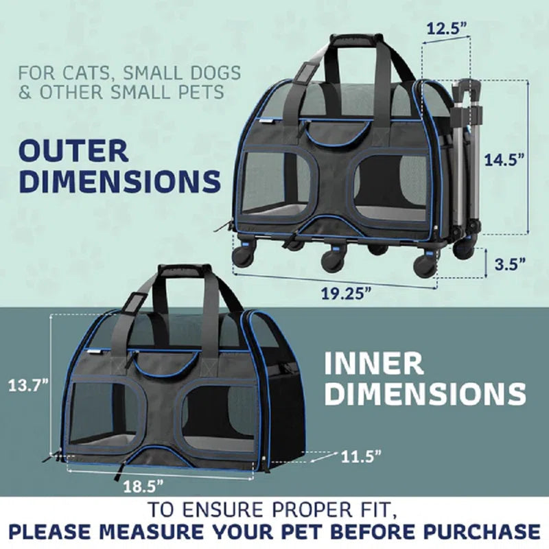 Luxury Rider Chrishawn Pet Carrier with Removable Wheels and Telescopic Handle