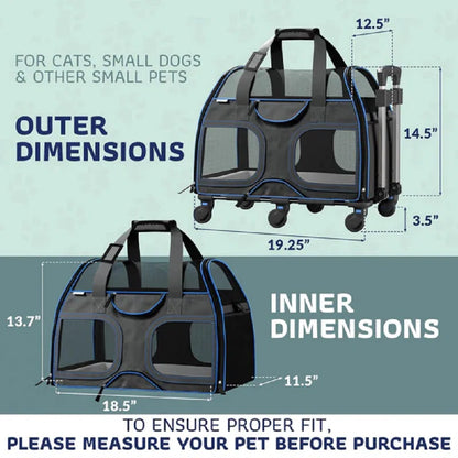 Luxury Rider Chrishawn Pet Carrier with Removable Wheels and Telescopic Handle