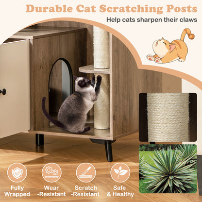 Cat Litter Box Enclosure with 3 Sisal Scratching Posts for Indoor Cats
