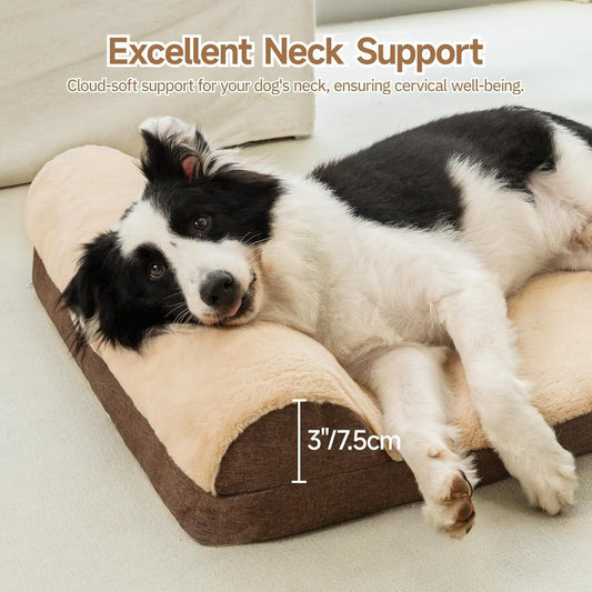 Orthopedic Dog Bed - Medium Dog Couch with Egg Foam Support, Waterproof Removable Cover, Head Support Bolster & Soft Velvet Surface