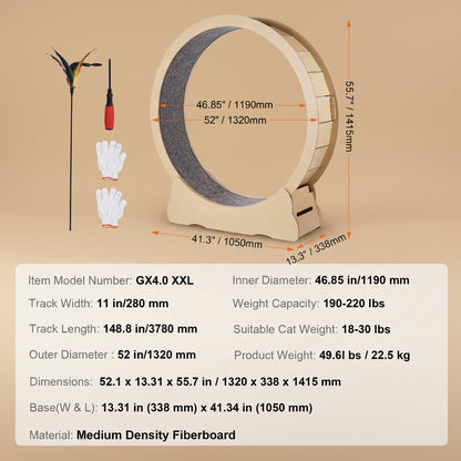 Measurement chart of a cat wheel with dimensions and specifications.
